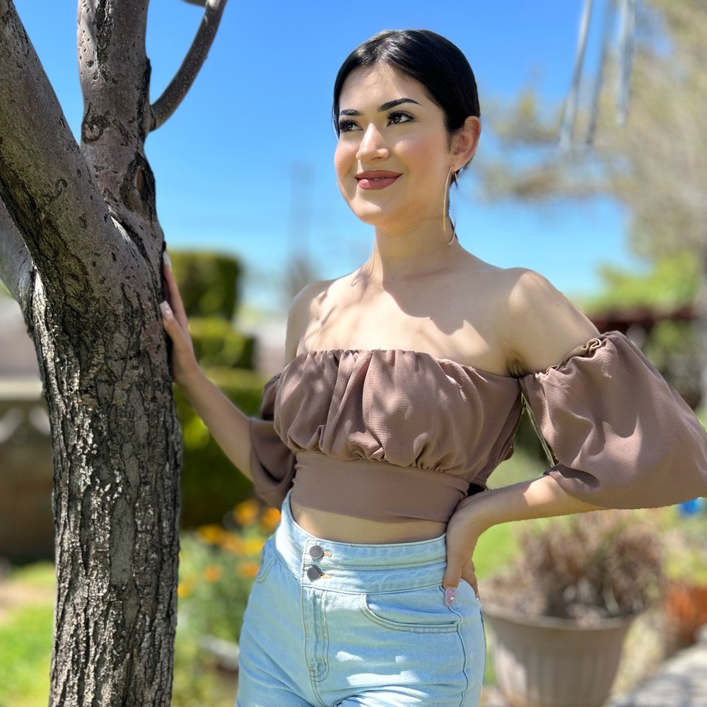 Off The Shoulder Long Sleeve Tan Crop Top NWT
